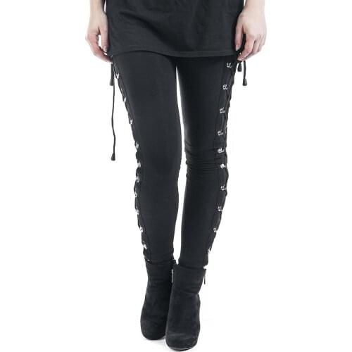 Fashion Solid Color Womens Pencil Pants Side Ribbed Straps Skinny Leggings Slim Long Pants Women