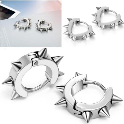 Mens Stainless Steel Spike Circle Heart Huggie Hoop Earrings Punk Cool earrings for men boys Gifts pendientes aros plata