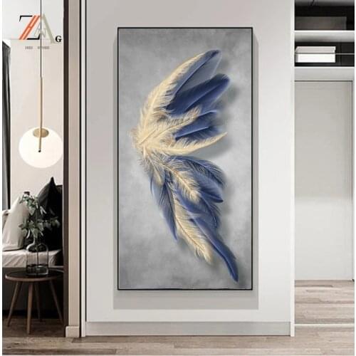 Nordic style custom feather decoration painting home wall decoration painting hanging painting vertical living room poster