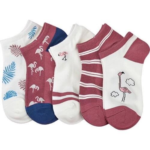 Lovely Fox Flamingo Animal Socks Spring Summer Casual Cotton Ankle Socks For Women Cartoon Happy Short Socks Female Sox