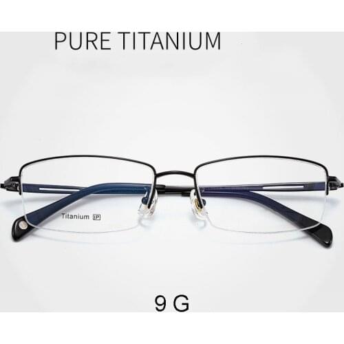 Pure Titanium Frame Glasses Half Rim Spectacles with Spring Hinges Men Business Style Anti-Blue Ray Casual Eyewear