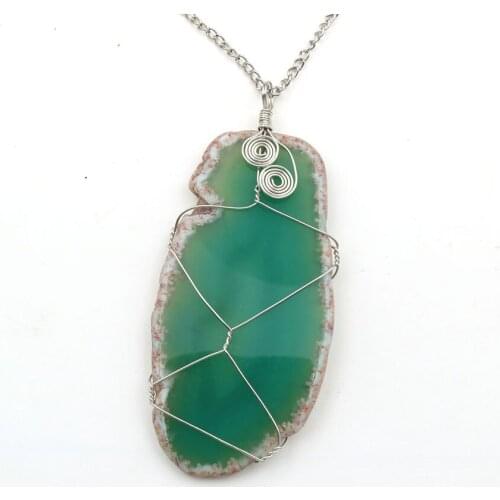 FYSL Silver Plated Wire Wrap Irregular Shape Many Colors Agates Pendant Link Chain Necklace for Gift Jewelry
