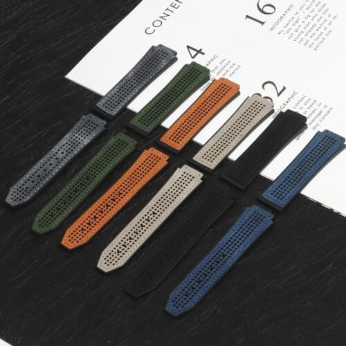 25*19mm Hollow pattern horse cow leather Rubber back Watchband butterfly Buckle for Hublot strap for Big Bang belt Watch band