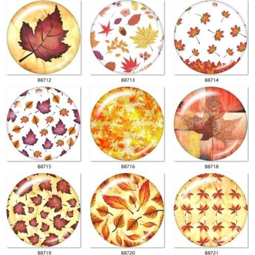Maple leaf pattern Canada Thanksgiving 12mm/18mm/20mm/25mm Round photo glass cabochon jewelry flat back Making findings B8712
