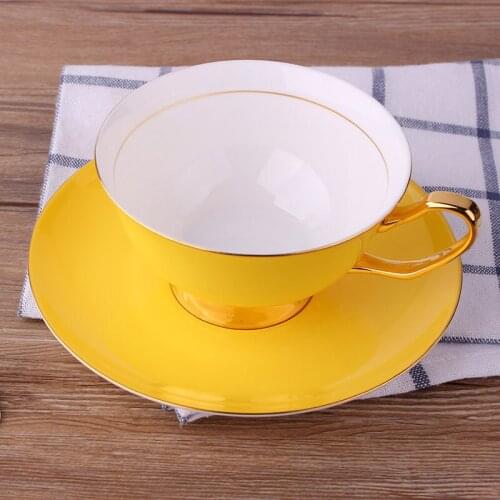 British Style Luxury Moroccan Coffee Cup and Saucer Set with Gold Handel Ceramic Cappuccino Afternoon Tea Cup