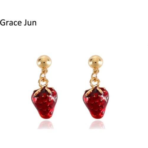 New Design Red Color Strawberry Enamal Clip on Earrings Without Piercing for Girl Party Wedding Charm Earrings Not Allergy