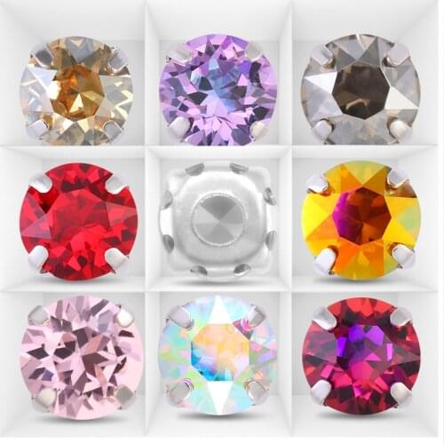 8mm Round Shape Rivoli Rhinestones K9 Glass Strass With Copper Claws Pointback Crystal Stones DIY Sew On Stones Rhinestones