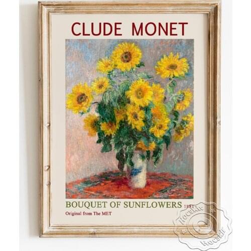 Claude Monet Exhibition Museum Vintage Poster, Bouquet of Sunflowers Canvas Painting, Impressionism Landscape Plant Home Decor