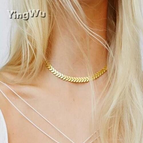 Yingwu Silver Gold Necklace Women Necklaces Fishbone Necklace Flat Chain Chocker Wedding Party Neck Jewelry Wholesale 50pcs Lot