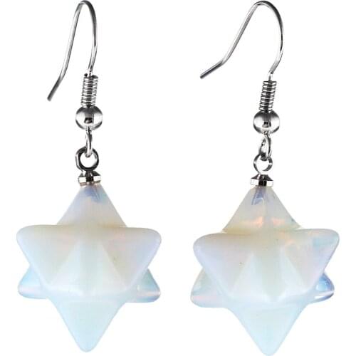 TUMBEELLUWA Opal Opalite Stone Merkaba Star Dangle Drop Hook Earrings Healing Reiki Jewelry