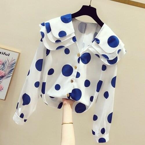 New Korean temperament doll lapel long sleeve polka dot shirt women spring and autumn loose chiffon shirt