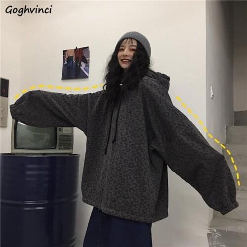 With Hat Hoodies Thicker Hip Hop Couple Loose Leopard Vintage Streetwear Students Fashion Harajuku BF Retro Batwing Sleeve New
