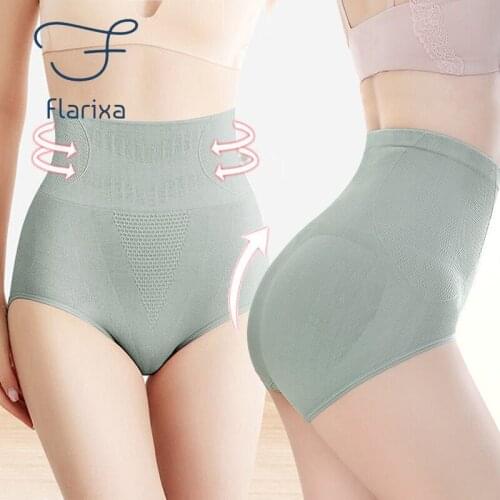 Flarixa Womens Seamless Panties High Waist Flat Belly Sheathing Briefs Antibacterial Cotton Crotch Thong Sexy HipLift Underwear