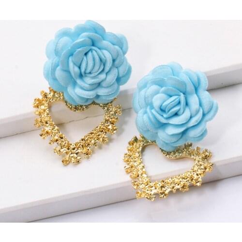 Punk Colorful Flower Earrings New Heart Alloy Big Statement Hanging Dangle Jewelry Cute Drop Ear Ring For Women 2021 Za Gift
