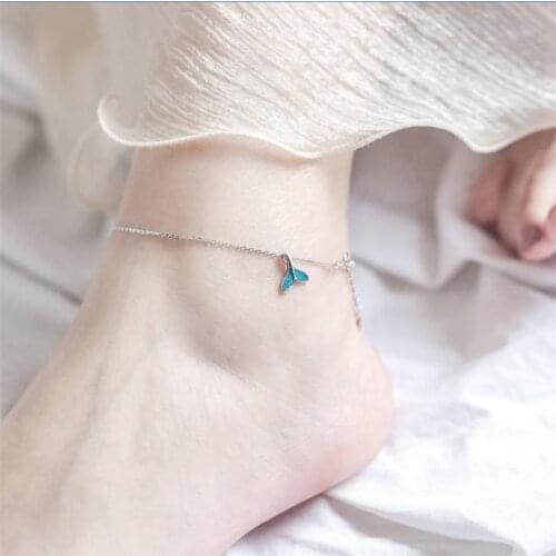 925 Sterling Silver Adjustable Mermaid Charm Pendant Link Chain Anklet Party Jewelry For Women SL032