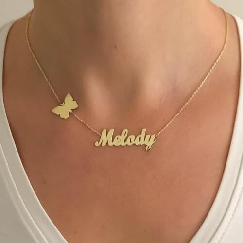 Personalized Custom Name Necklaces For Women Nameplate Jewelry Stainless Steel Necklace Butterfly Heart Crown Pendant