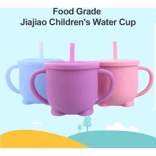 1 Set Childrens 200ml Silicone Straw Cup Solid Color Leak-Proof & Drop-proof Water Cup With Handle Learn To Drink Cup For Baby