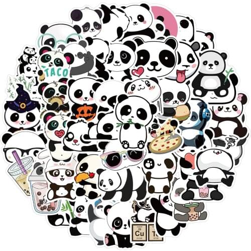 10/50PCS Cute Panda Stickers for Notebook Motorcycle Skateboard Computer Decal Cartoon Luggage Animal Decal Sticker
