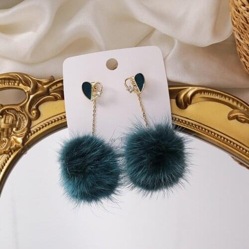 2021 Fashion Temperament Green Mink Fluffy Ball Dangle Earrings Wedding Party Girls Jewelry Charm Drop Earring Brincos For Women