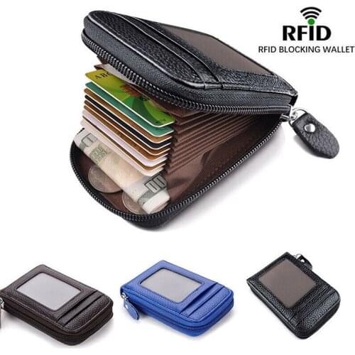 2021 RFID leather mens organ card holder vertical zipper bag multi-function antimagnetic card holder for men Leather wallet