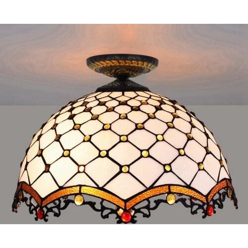 40cm American-Style White Vintage Tiffany Multi-Color Glass Restaurant Bedroom Aisle Corridor Bathroom Glass Ceiling Lamp