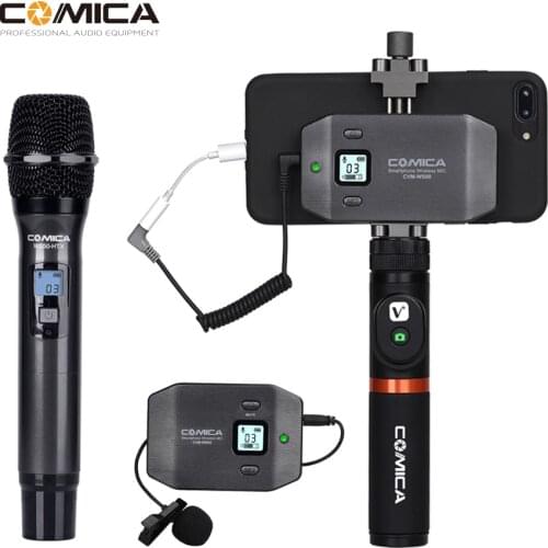 Comica CVM-WS50 Wireless Smartphone Microphone Handheld Microphone UHF 6 Channels Wireless Lavalier Mic System Portable