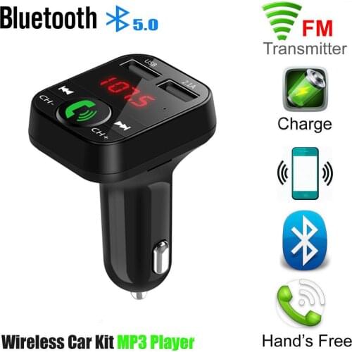 Bluetooth 5.0 MP3 Player Handsfree Car Kit FM Transmitter support TF Card U disk QC2.0 3.1A Fast Dual USB Charger Power Adapter