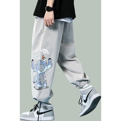 Hip Hop Anime Print Ice Silk Trousers Mens Harajuku Streetwear Loose Casual Pants Korea Summer Plain Baggy Joggers Sports Pants