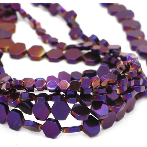 4/6/8MM Purple Flat Hexagon Natural Hematite Stone Spacers Loose Beads For Jewelry Making DIY Bracelet Necklace Accessories