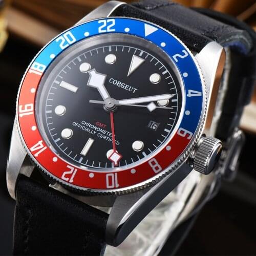 CORGEUT Top Mechanical Watch Mens Automatic GMT Sapphire Crystal Luminous Clock Waterproof Mens Watch Brand Relogio Masculino