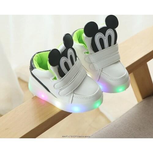 Disney Mickey Children Glowing Sneakers Kid Princess Bow for Girls LED Shoes Cute Baby Sneakers with Light Shoes