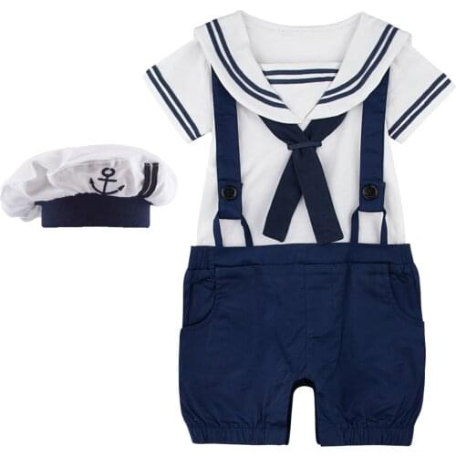 Baby Boys Sailor Costume Halloween Cosplay Rompers Newborn Navy Outfits Funny Party Dress up Infant Suspender Jumpsuit
