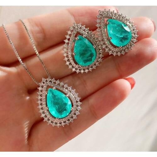 Funmode Clear Green Water Drop Cubic Zircon Jewelry Set For Women Wedding Accessories Fashion Girl Mother Gift Jewelry Set FS190