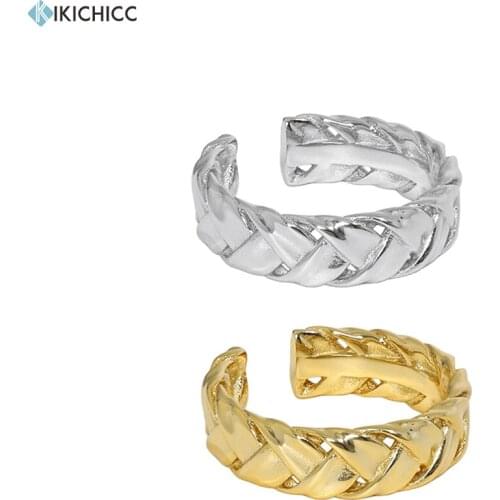 KIKICHICC 925 Sterling Silver Gold Twist Resizable Rings Geometric Irregular Round Women Fashion Fine Jewelry Crystal Twist