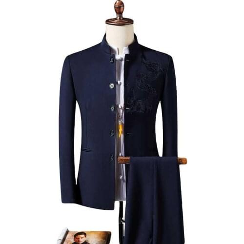 Jackets+Pants) Sinicism Men high quality cotton Sinicism Two suits/Male slim fit Chinese tunic suit Mens Business Blazers 5XL