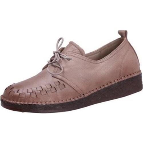 Hot Sale 2020 New Lace-up Spring Shoes Woman Full Genuine Leather Shoes Classic Retro Soft Comfort Flat Shoes Women Casual Shoes