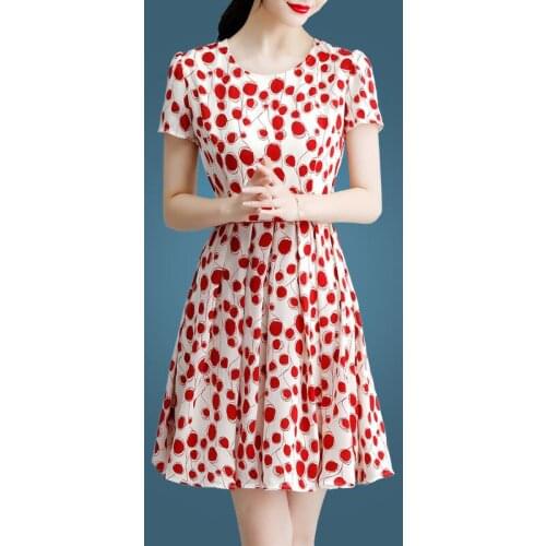 M-4XL Lace Summer New Red Dot Printted Female Slim Waistband Women Cocktail Dresses Vestido De Festa