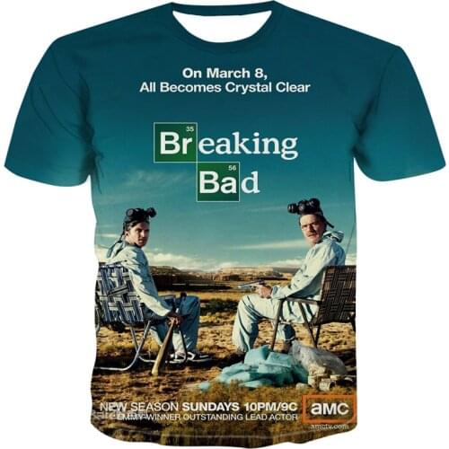 2021 Summer New Mens T-shirt Breaking Bad 3d Print Short Sleeve Shirts Mesh Cloth Quick Drying Breathable Clothes
