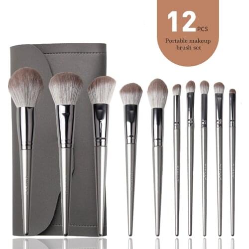 Makeup Brushes Set Soft Natural Hair Silver Eye Shadow Highlight Eyebrow Powder Concealer Foundation Blush Contour Beauty Tools
