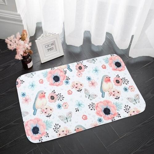 Bathroom floormat doormat waterproof door mats Flowers and birds foot pads thick sponge cartoon flannel non-slip