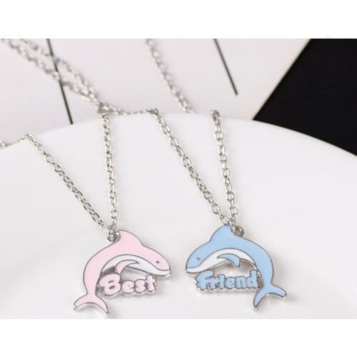 New 2021 Bff Friendship Cute Animal Little Dolphin Pendant Necklace Best Friend Send Classmate Birthday Choker Gift dropshipping