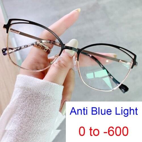 Blue Light Blocking Myopia Glasses Transparent Cat Eye Lenses Fashion Black Eyeglasses Computer Wives Medical Diopter Glasses -2