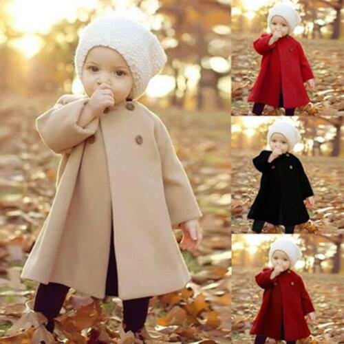 Autumn And Winter New Solid Color Double-breasted Female Baby Windbreaker Jacket Baby Round Neck Woolen Coat