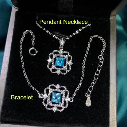Luxurious Wedding Jewelry in Silver Blue Topaz Pendant in 925 sterling silver Jewelry/Natural Blue Topaz Pendant