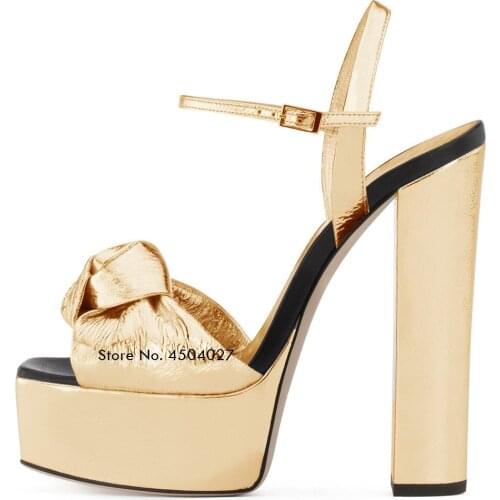 Summer Women Square Heel Sandals Gold/Sliver Gladiator Ankle Strap Sexy Pump Female Party Wedding Shoes