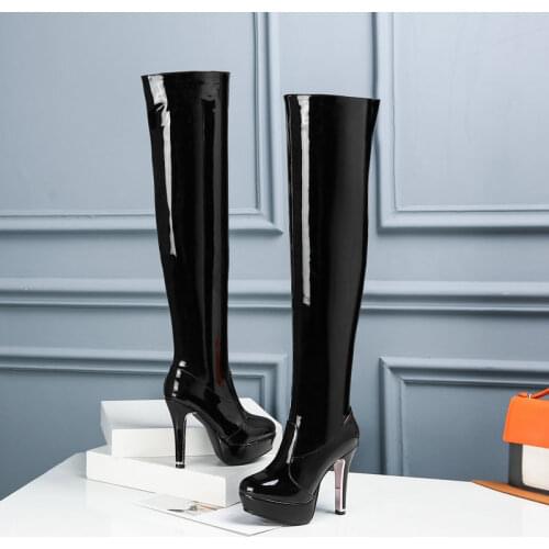 Fashion Thigh High Boots Women Autumn Winter Over Knee Boots Sexy Platform High Heels Fetish Red Black Shoes Woman Plus Size 48