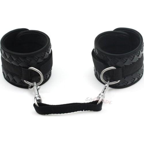 Smspade Adult Games Sex Toys for Couples 23.5*7cm PU black bondage restraints handcuffs, BDSM wristcuffs, fetish sex adults toys