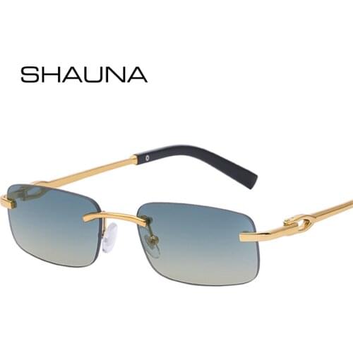 SHAUNA Retro Metal Small Rectangle Sunglasses Women Fashion Rimless Gradient Lens Eyewear Shades UV400 Men Square Sun Glasses