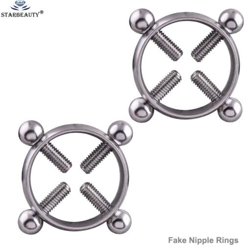 Starbeauty 2pcs/lot Sexy Fake Nipple Ring Heavy Round Screw Nipple Piercing Nipple Rings Non-pierced Body Jewelry Pircing Women