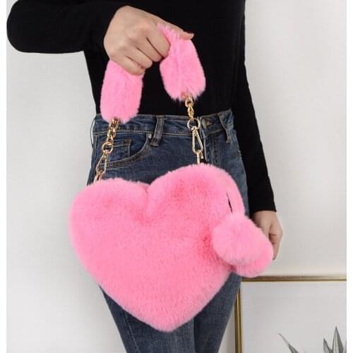 Artificial hair -- heart shaped bag plush bag womens Korean versatile messenger bag fur imitation fur plush bag